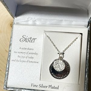 Fine silver plated “always sisters always friends” charm pendant necklace NWT